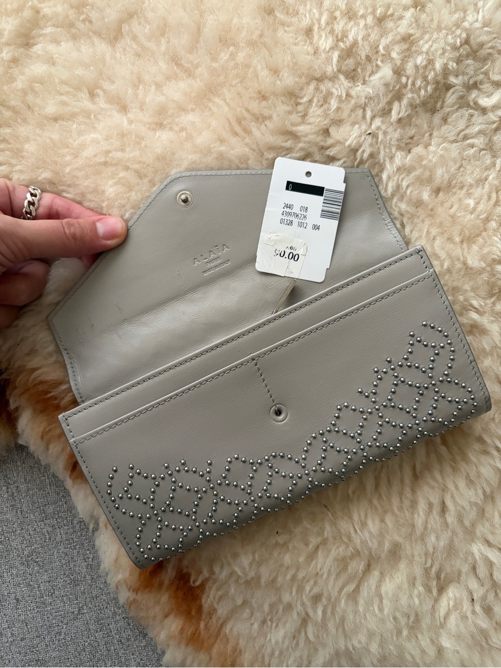 Alaïa Gray Studded Envelope Wallet - Picture 2 of 6
